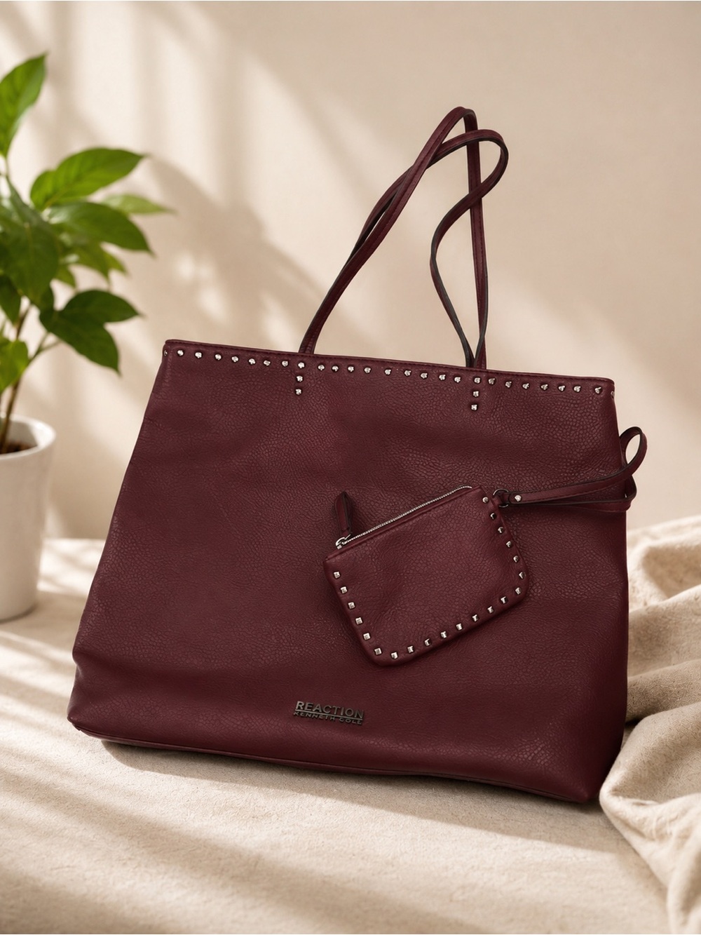 Kenneth Cole Reaction Deep Burgundy Tote with Stud Accents